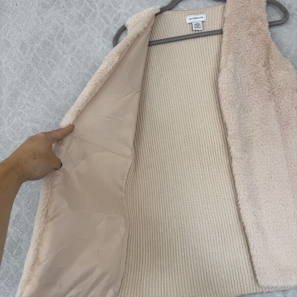 Y2K Liz Claiborne Faux Fur Sweater Vest Small Cream Mobwife Grunge Penny Lane - Picture 3 of 9